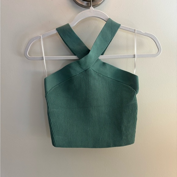 Babaton Tops - Aritzia Babaton Cross Strap Knit Ribbed Crop Top Teal – Women’s Size M